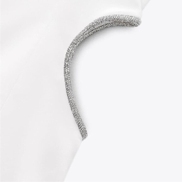 Zara - Ladies One Shoulder Asymmetric Rhinestone Top-White. Size: M. NWT. (1431) - Picture 12 of 14